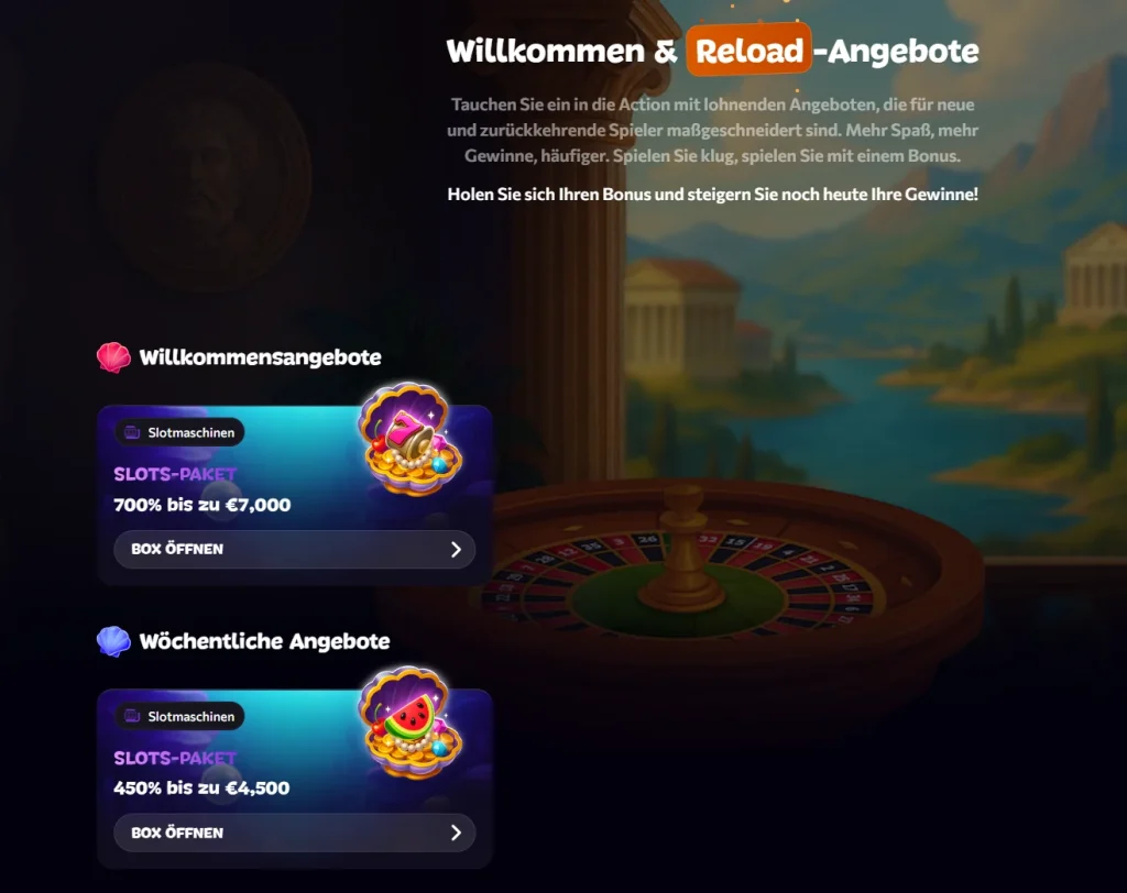 Aphrodite Casino Willkommensbonus und wöchentliche Reload Angebote für Slots